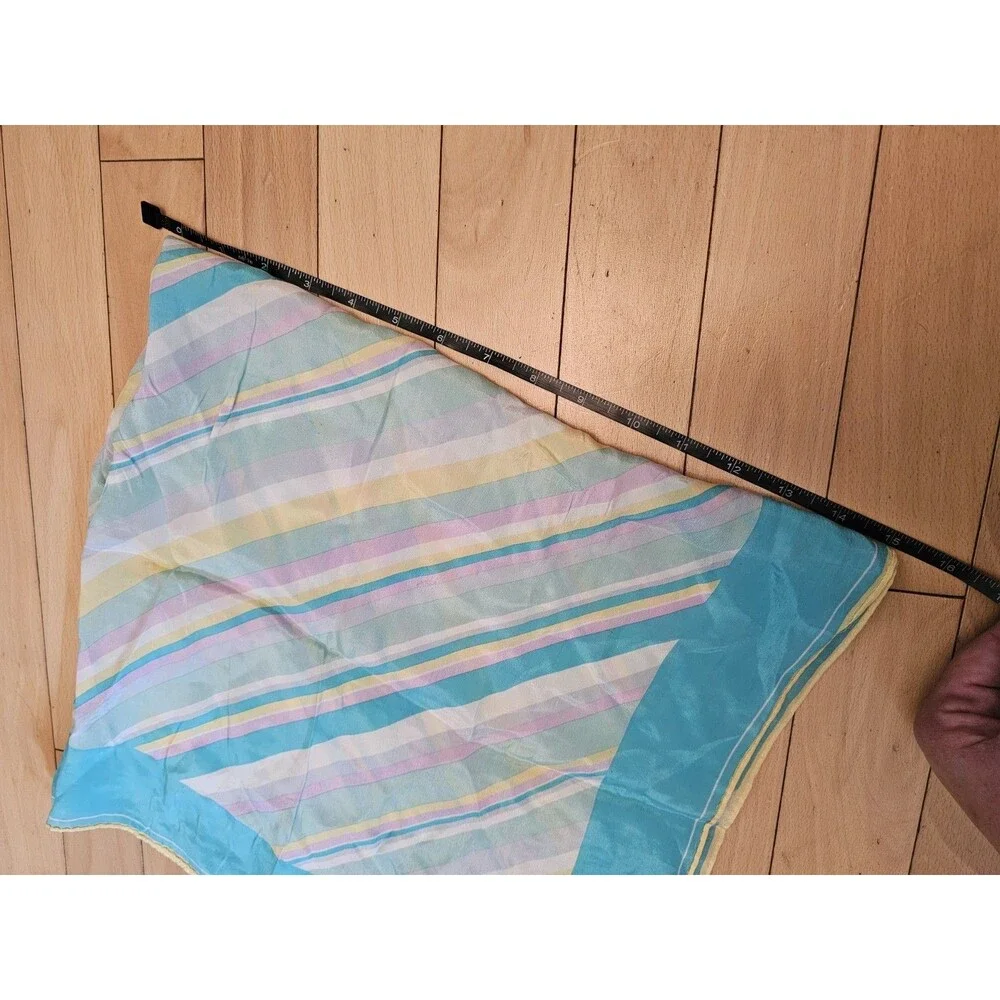 Vintage Evan Picone Silk Scarf Square Pastel Teal Pink Yellow Stripe Neck Wrap